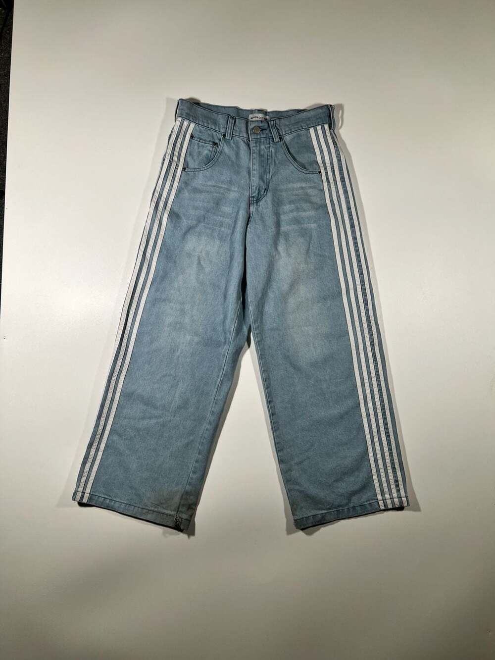 Heaven Can Wait Denim Jeans with White Stripes and Logo Embroidery